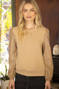 Faux Leather Long Sleeve Textured Top image 0