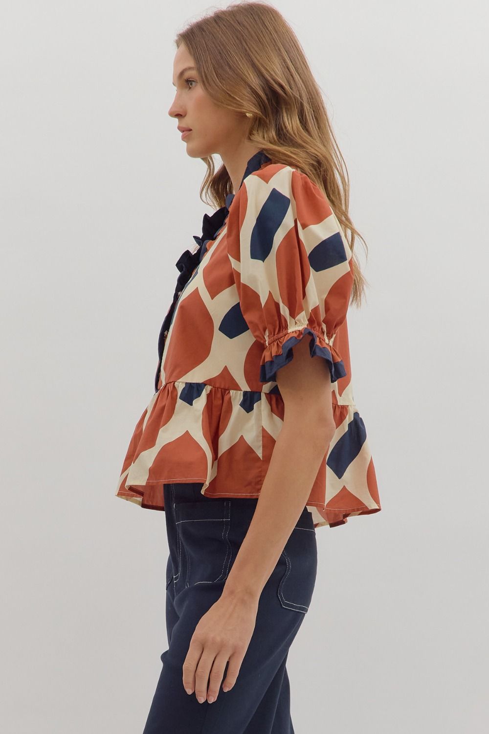 Rust/Navy Abstract Print Top image 3