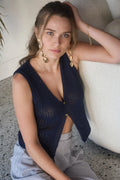 Navy Crochet Knit Vest image 0