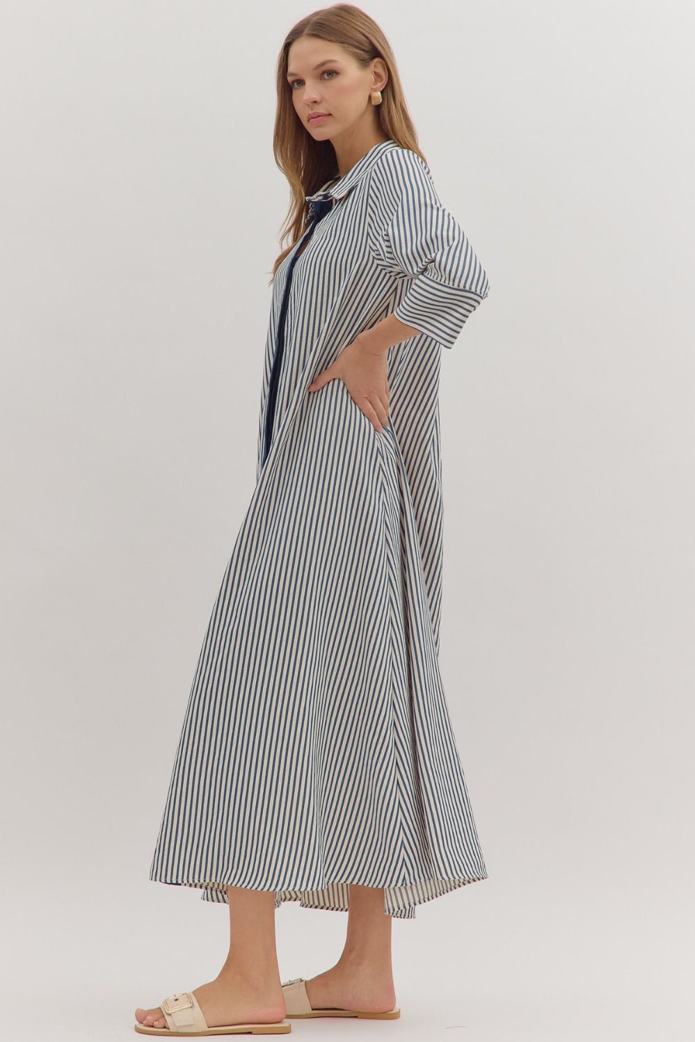 Indigo Striped 3/4 sleeve Midi dress image 4