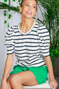 Stripe Print Scoop Neck Short Puff Sleeve Top