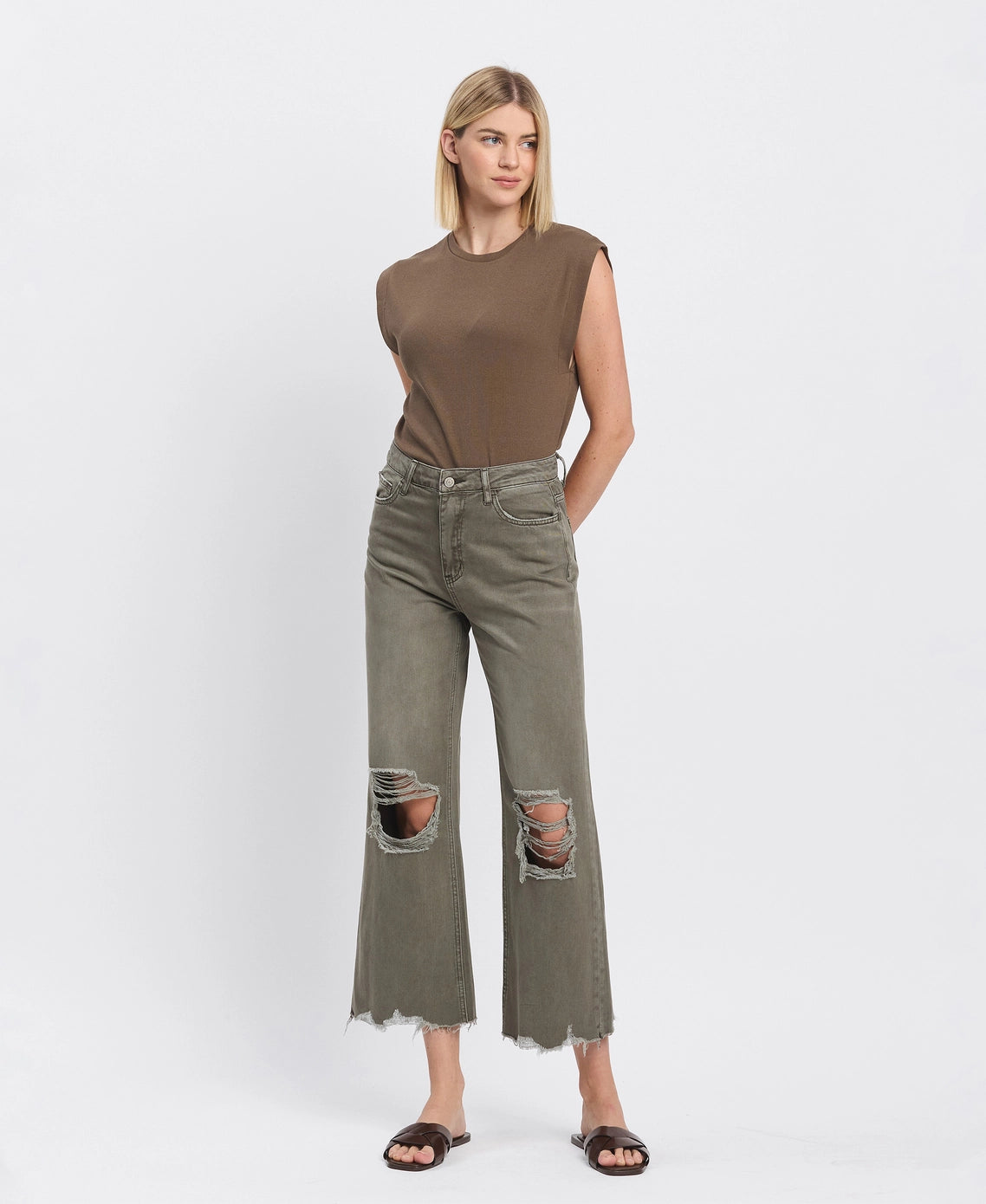 90's Vintage Super High Rise Crop Flare Jeans image 1
