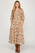 CREAM & RUST FLORAL MIDI image 0