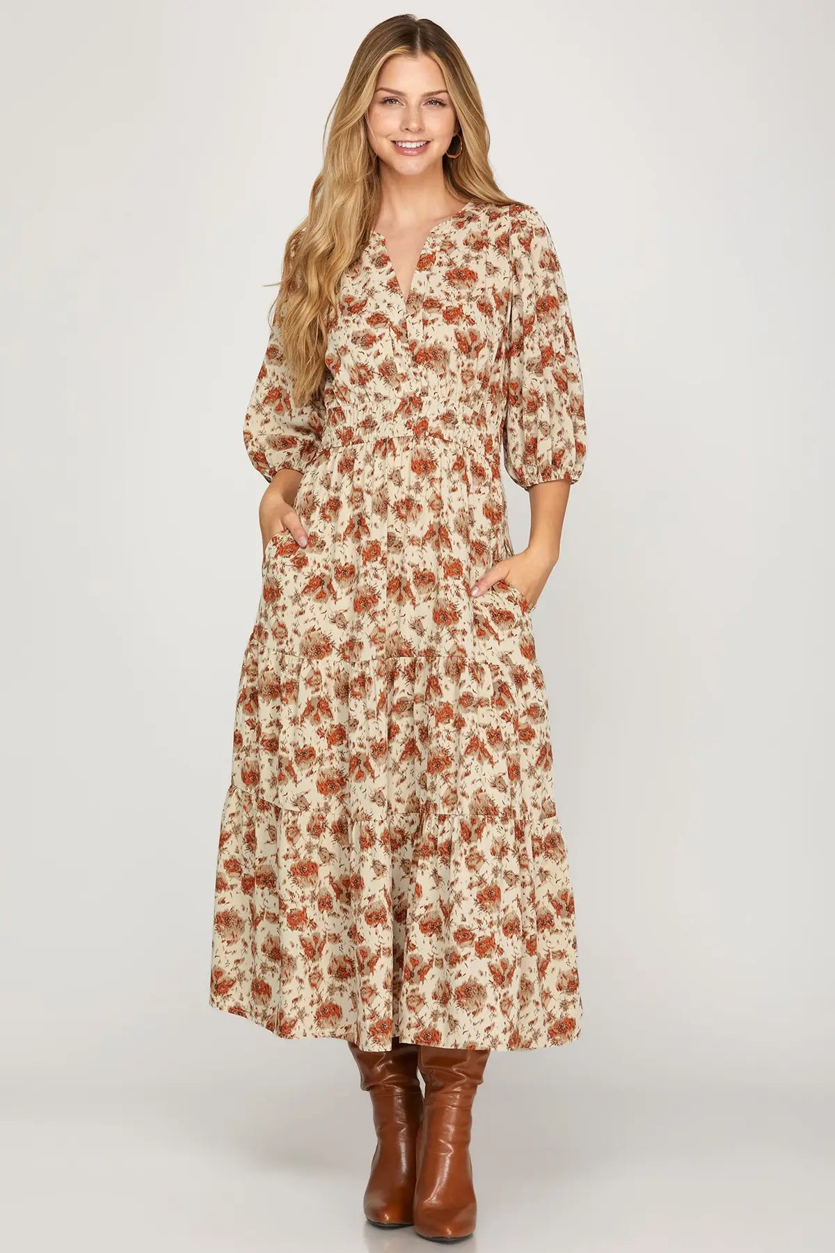 CREAM & RUST FLORAL MIDI image 0