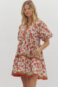 Rust & Olive Floral Print Tiered Mini Dress image 1