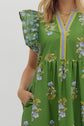 Green Flutter Sleeve Floral Midi image 3
