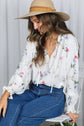 Floral Print Ruffled V-Tie Neck Blouse Top