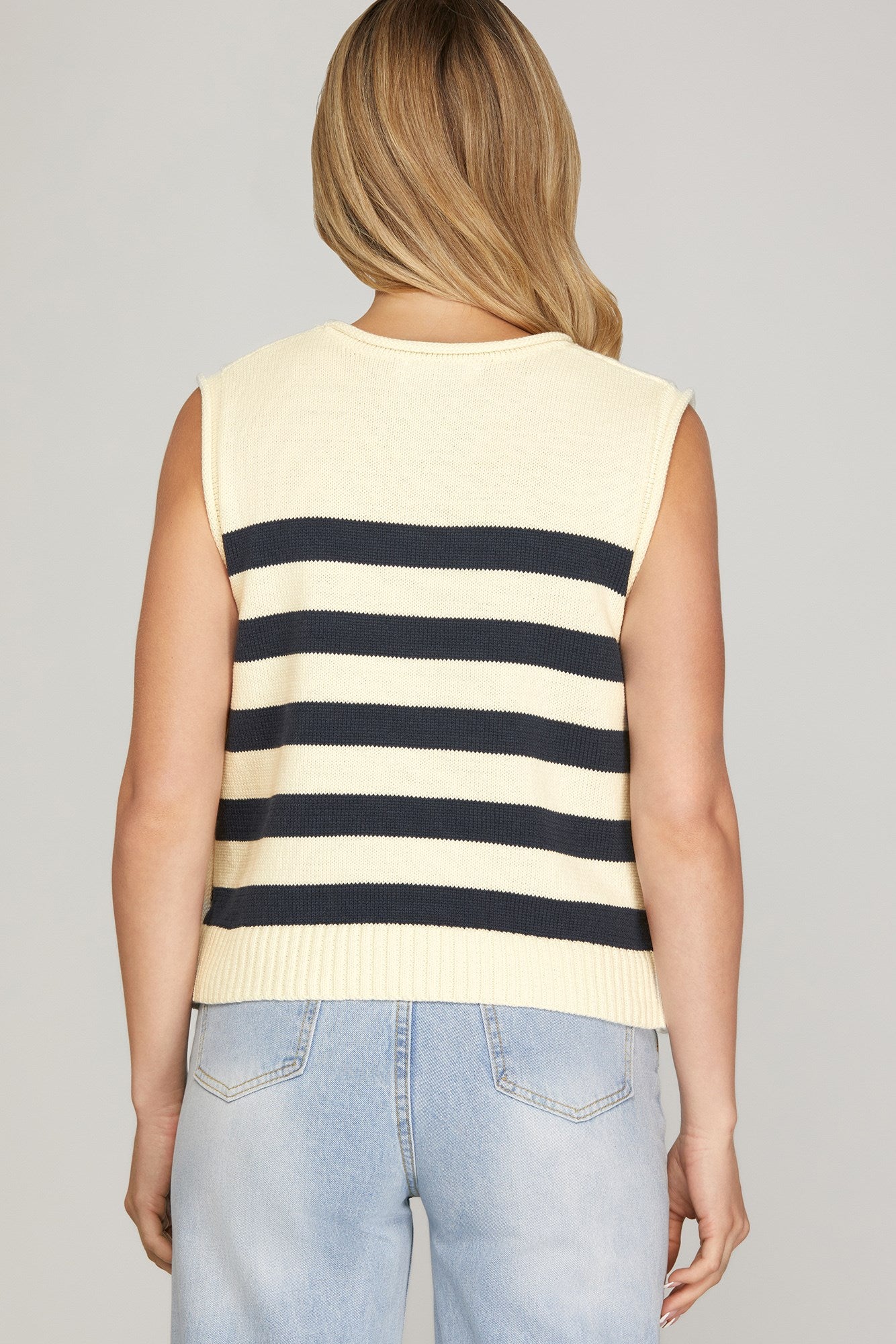 Sleeveless Striped Sweater with Side Gold Buttons image 5