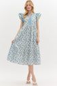 Floral Print Dress With Mint/Blue V-neck Ribbon image 0