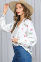Floral Print Ruffled V-Tie Neck Blouse Top