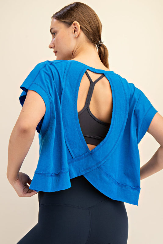 Oversized Cotton Slub Open Back Short Sleeve Top image 13