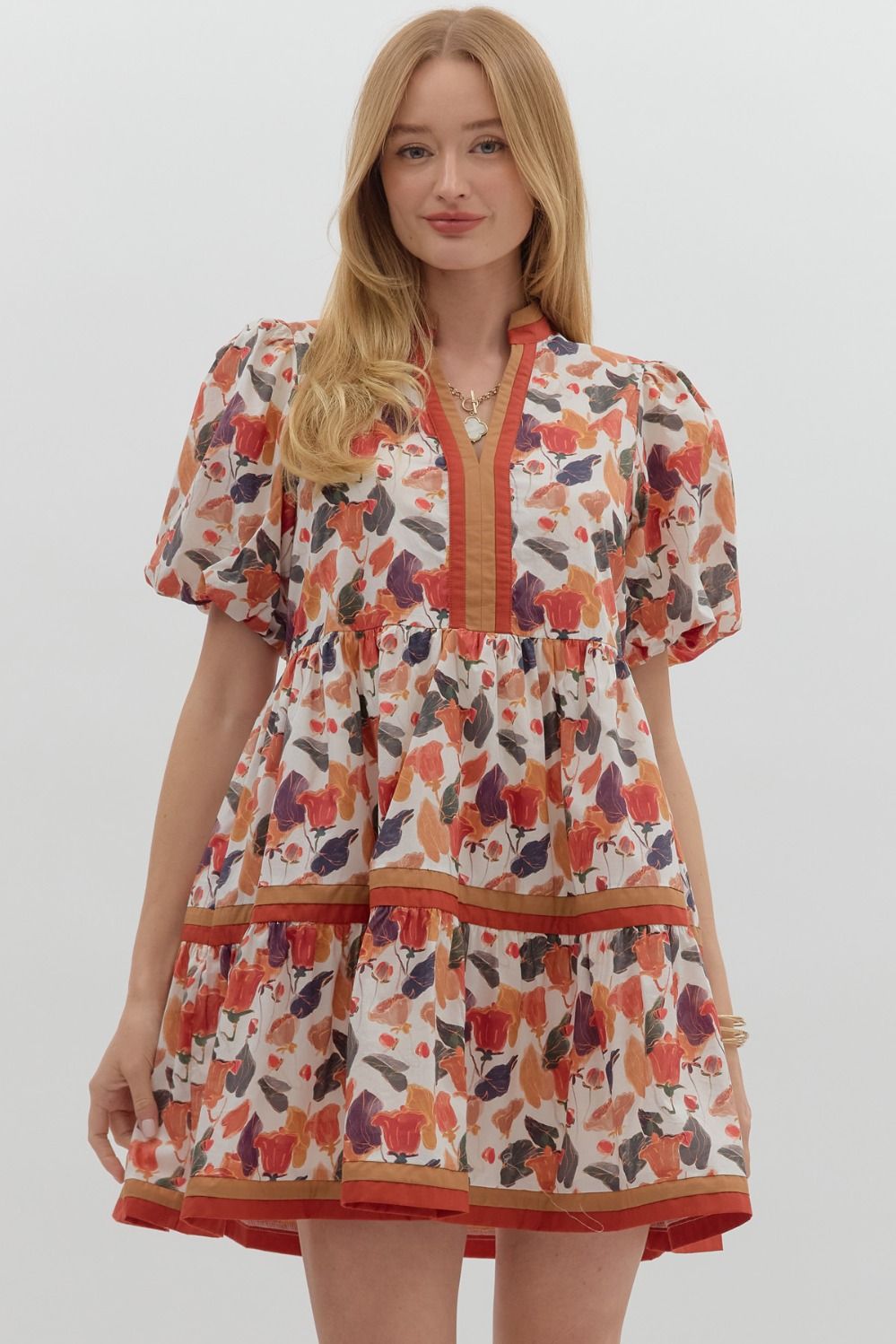 Pumpkin Floral Mini Dress image 1