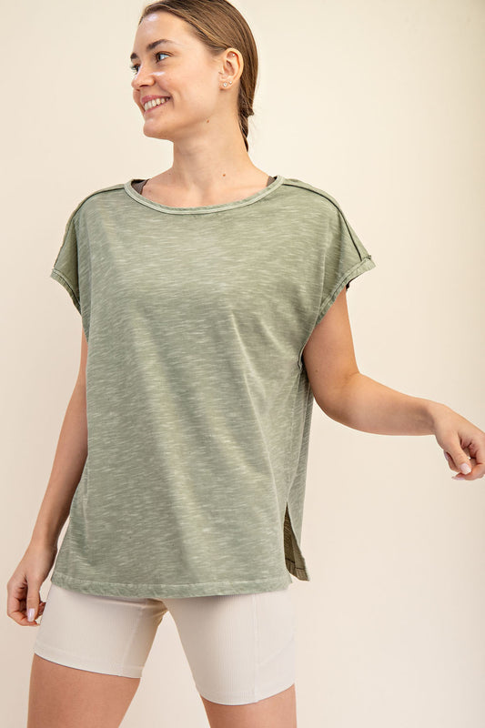 SPRING OLIVE CVC SLUB OVERSIZED SS TOP image 1