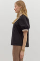 BLACK SOLID BUBBLE SLEEVE TOP WITH MULTICOLOR BAND image 4