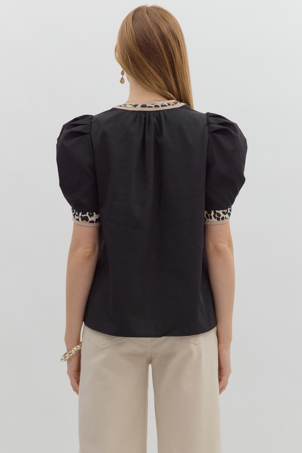 Black Top with Leopard Neckband image 3