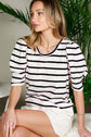 Stripe Print Scoop Neck Short Puff Sleeve Top