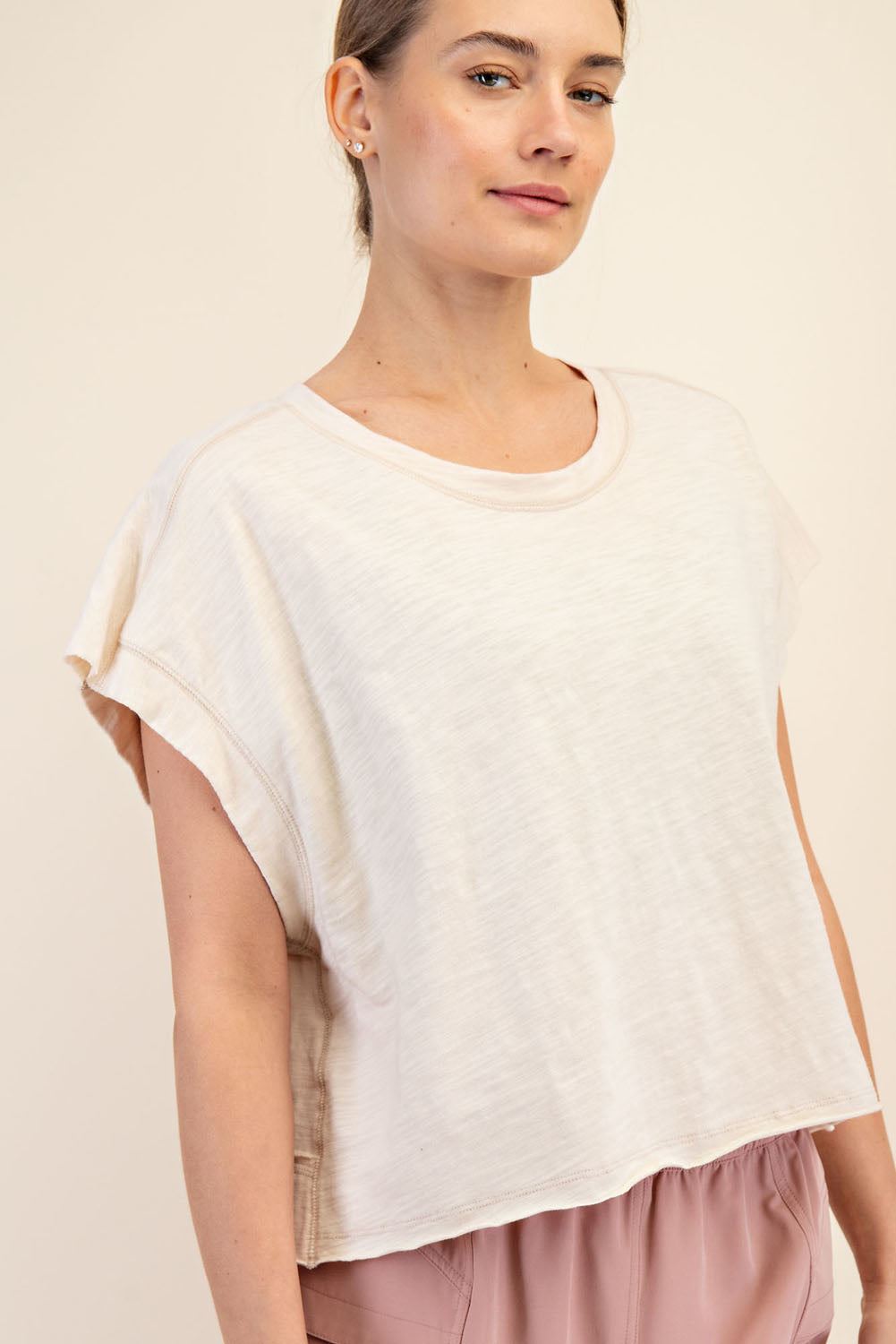 Oversized Cotton Slub Open Back Short Sleeve Top image 11