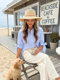 Collard Striped Top with Bow Tied Sleeves