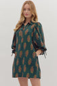 H Green Floral Puff Sleeve Mini Dress image 1