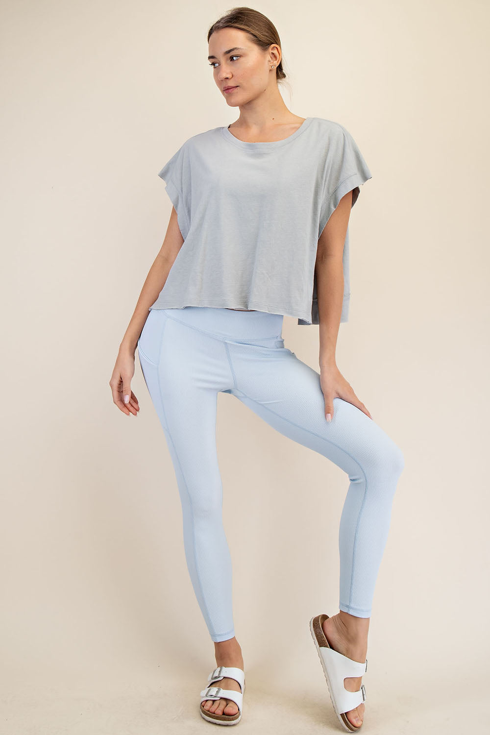 LT.GREY COTTON SLUB OPEN BACK TOP image 0