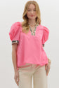 Pink Top With Leopard V Neck Collar image 0