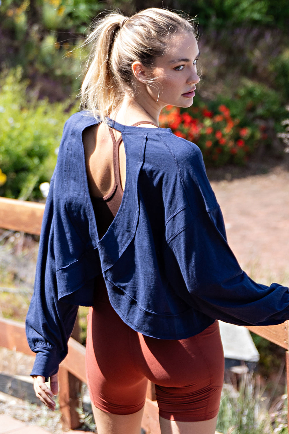 Cotton Slub Open Back Long Sleeve Top image 11