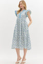 Floral Print Dress With Mint/Blue V-neck Ribbon image 3