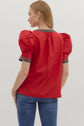 Red Solid Top with Plaid VNeck Band image 5