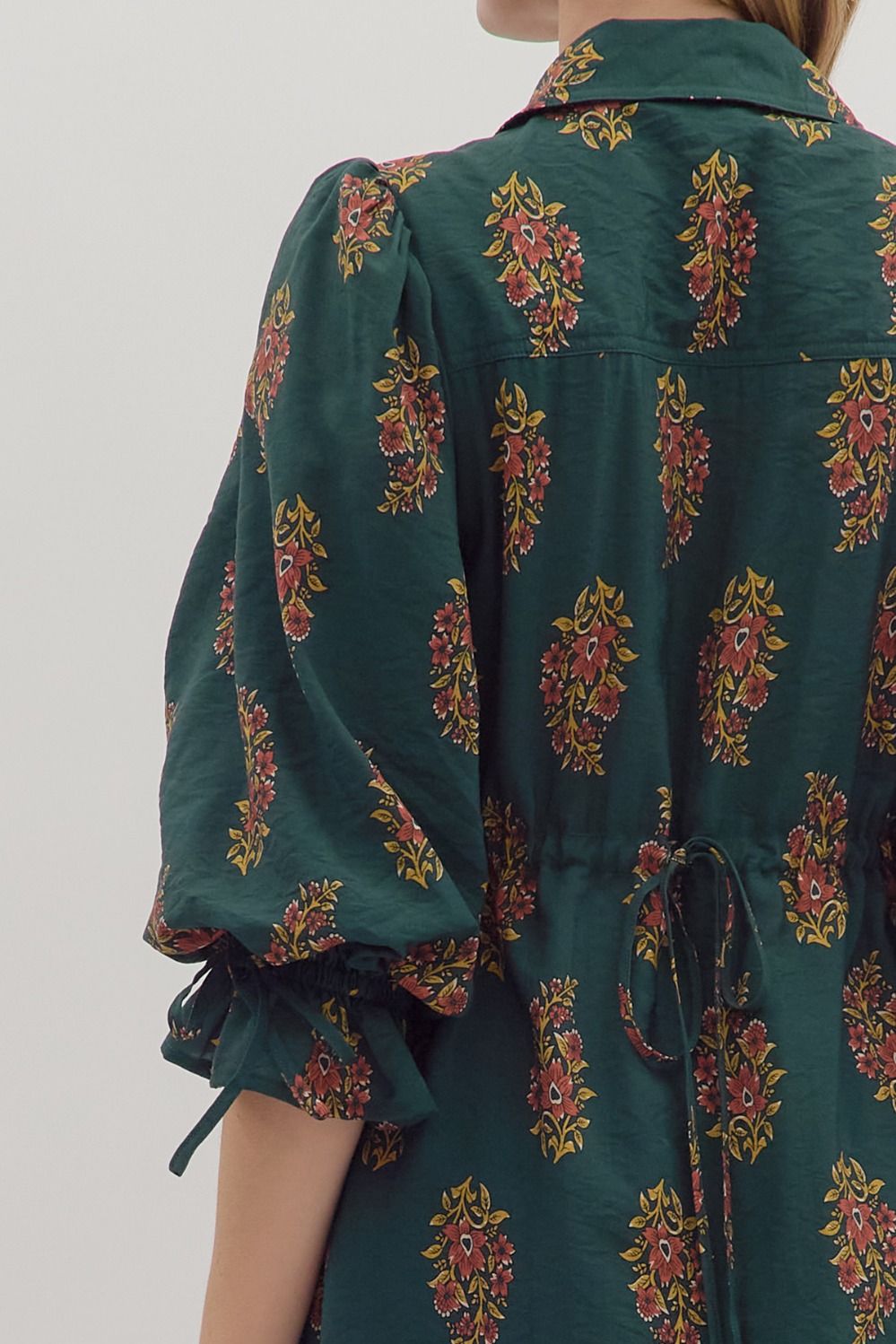 H Green Floral Puff Sleeve Mini Dress image 5