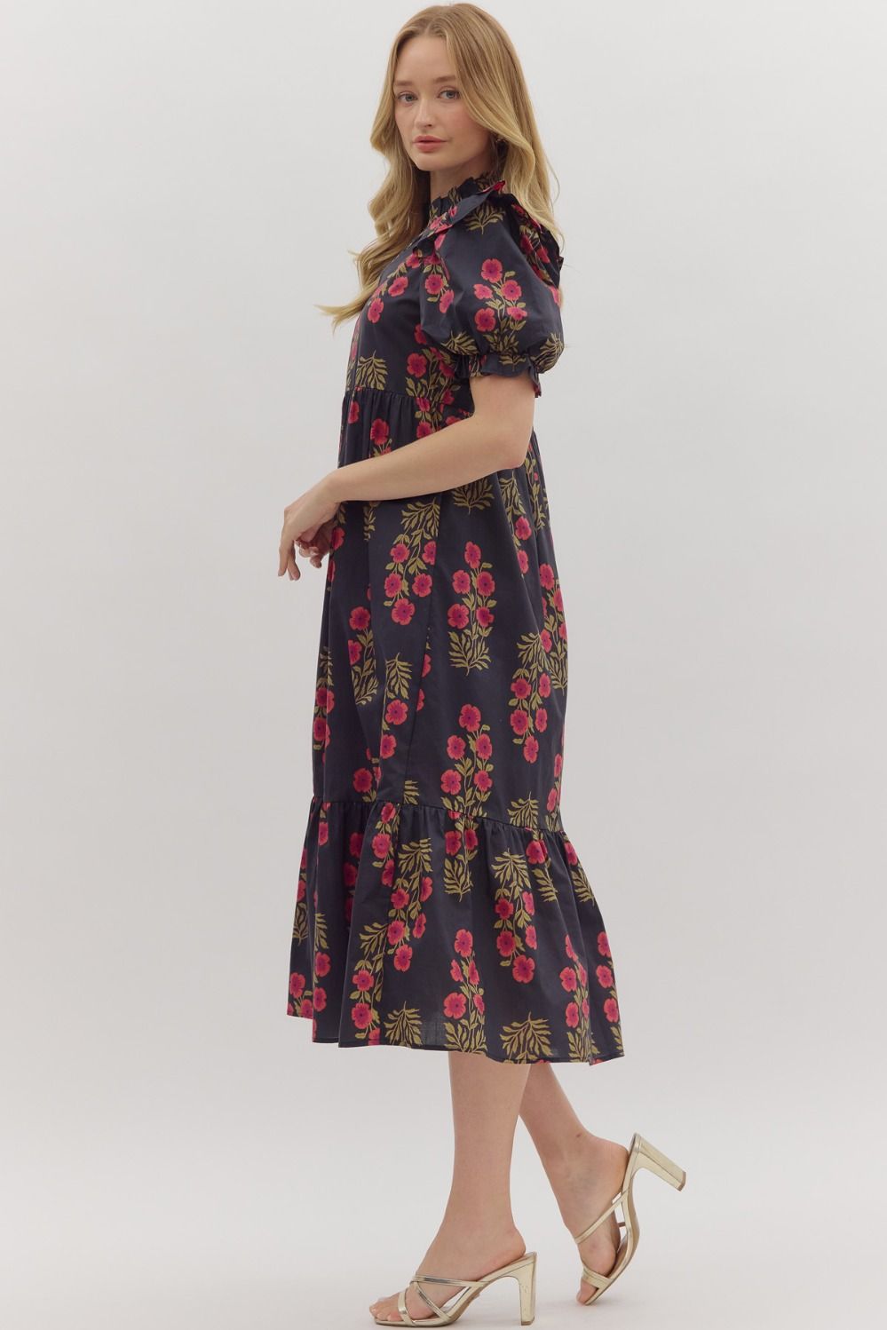 Black with Red Floral Midi image 3