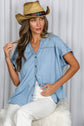 V Neck Collared  Tencel Chambray Shirt