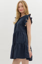 Navy Smocked Flutter Sleeve Mini Dress image 2