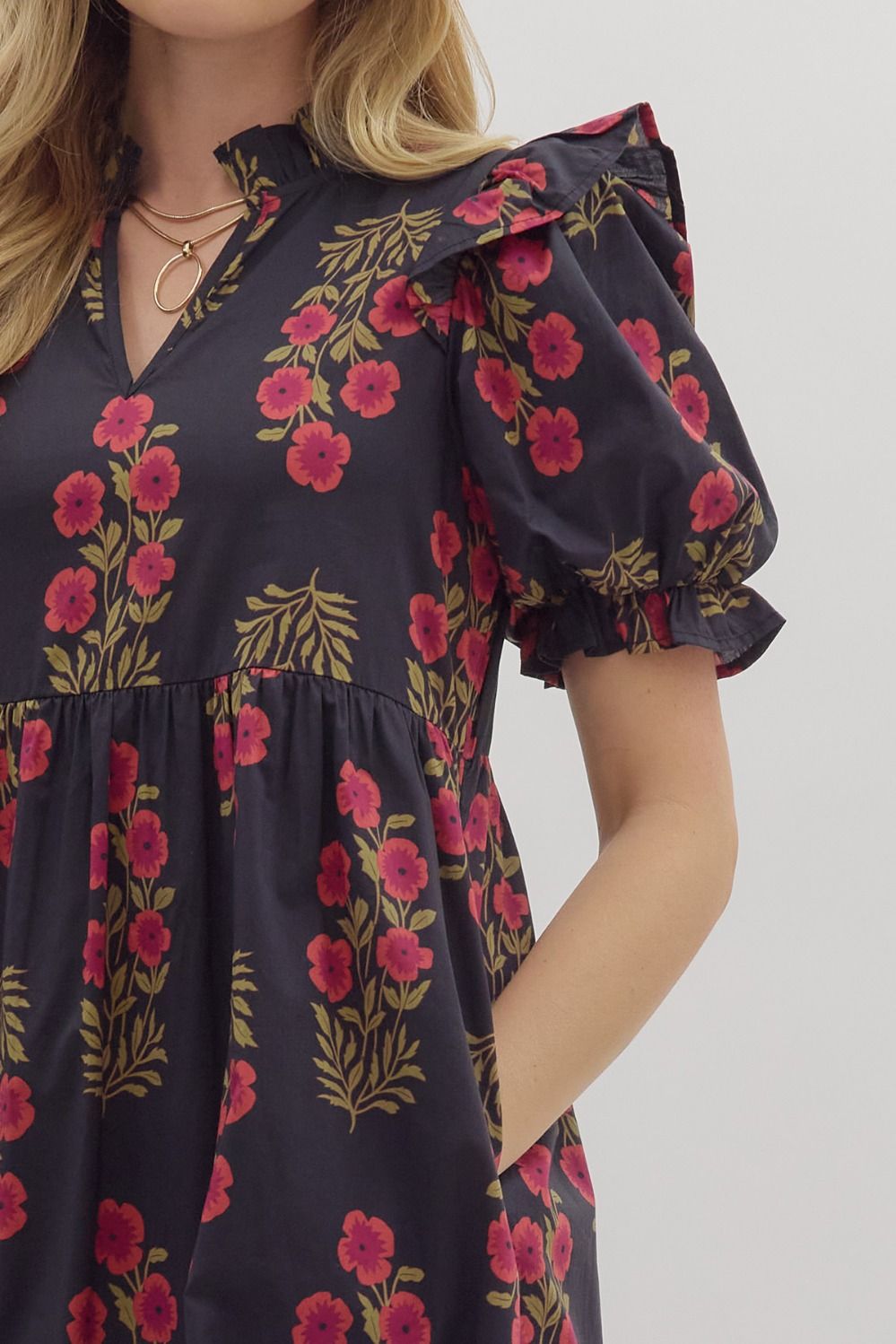Black with Red Floral Midi image 4