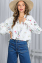 Floral Print Ruffled V-Tie Neck Blouse Top