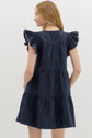 Navy Smocked Flutter Sleeve Mini Dress image 4