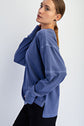 NAVY PIGMENT WASHED COTTON V-NECK TOP image 1