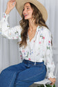 Floral Print Ruffled V-Tie Neck Blouse Top