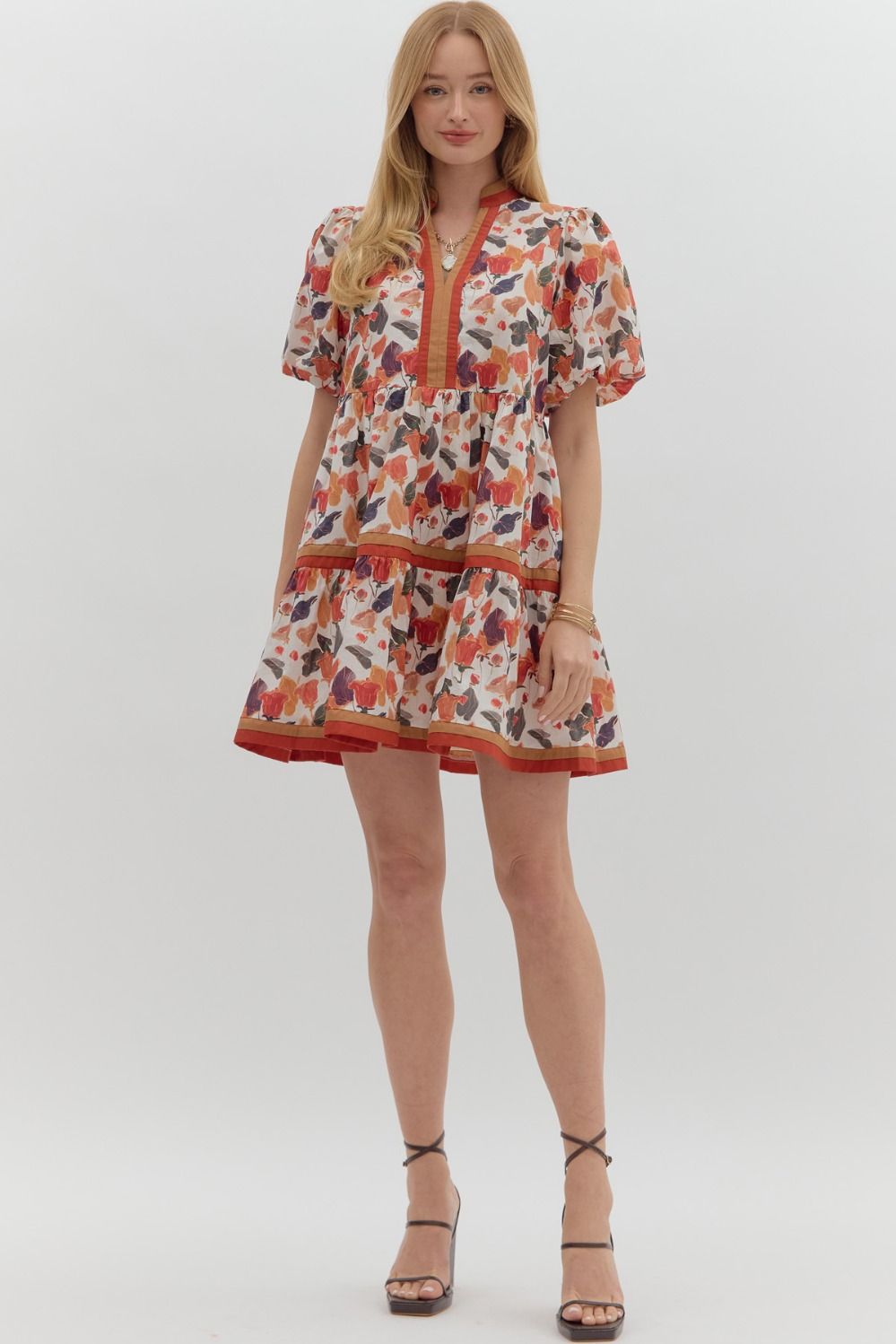 Pumpkin Floral Mini Dress image 0