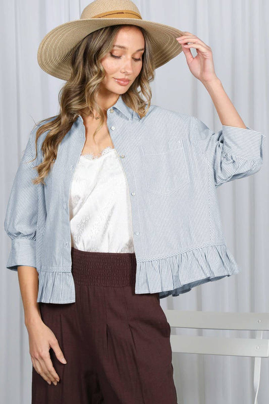 Striped Shirt with Ruffled Hem
