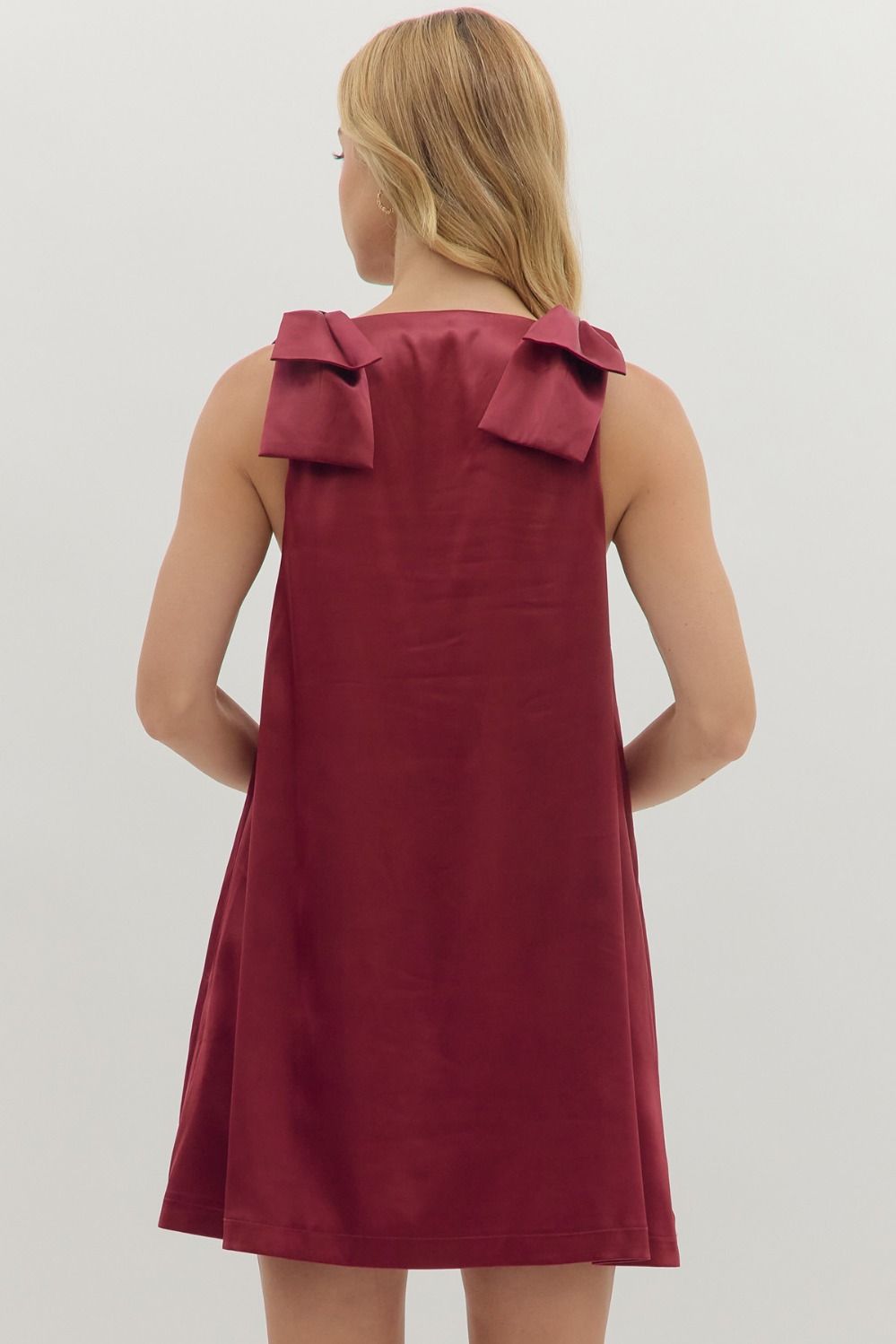 Burgundy Satin Sleeveless Bow Detail image 5