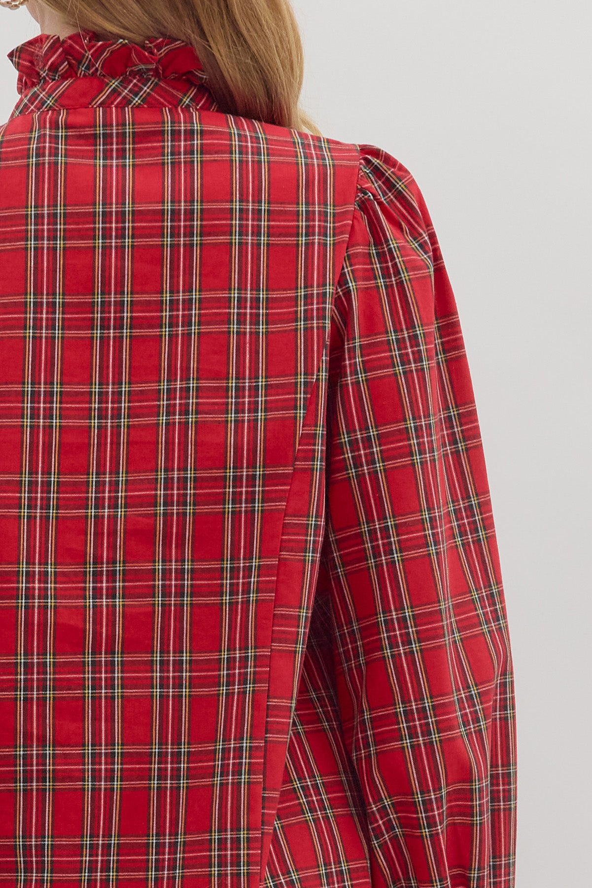RED PLAID MOCK NECK LONG SLEEVE TOP image 4