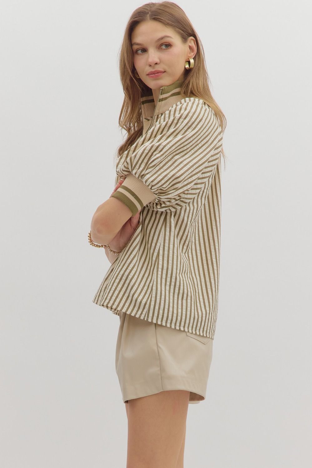 Olive Stripe Half Zip Pullover image 4