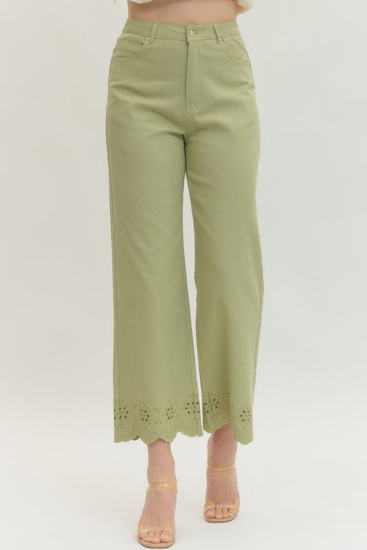 Scallop Eyelet Hem Ankle-Length Pant
