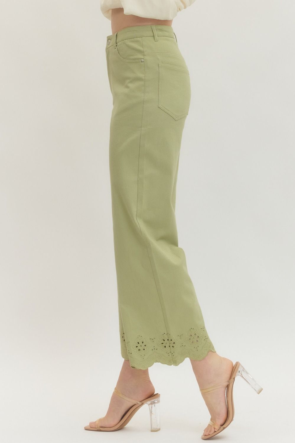 Scallop Eyelet Hem Ankle-Length Pant