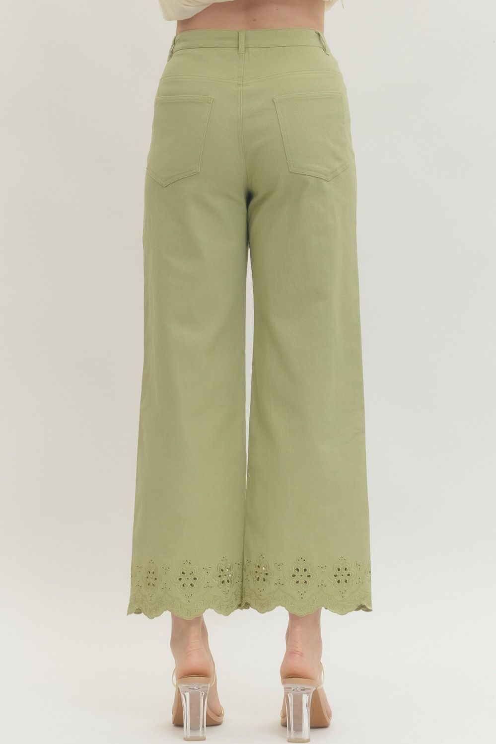 Scallop Eyelet Hem Ankle-Length Pant