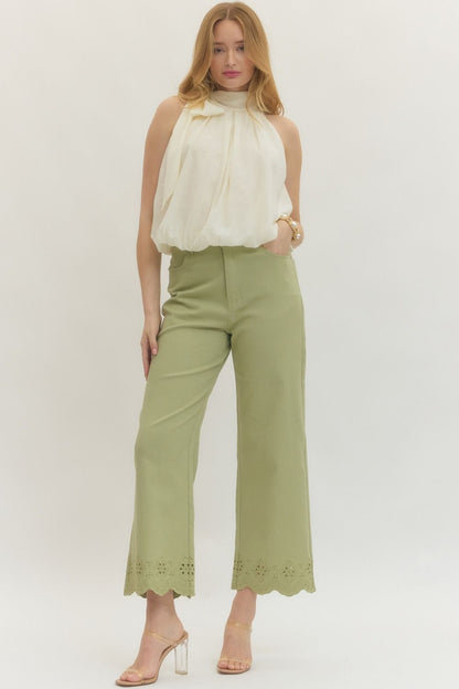 Scallop Eyelet Hem Ankle-Length Pant