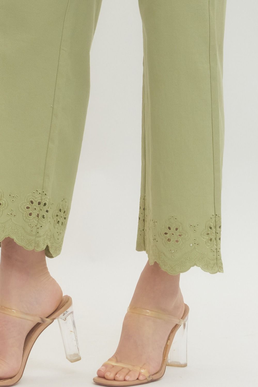 Scallop Eyelet Hem Ankle-Length Pant
