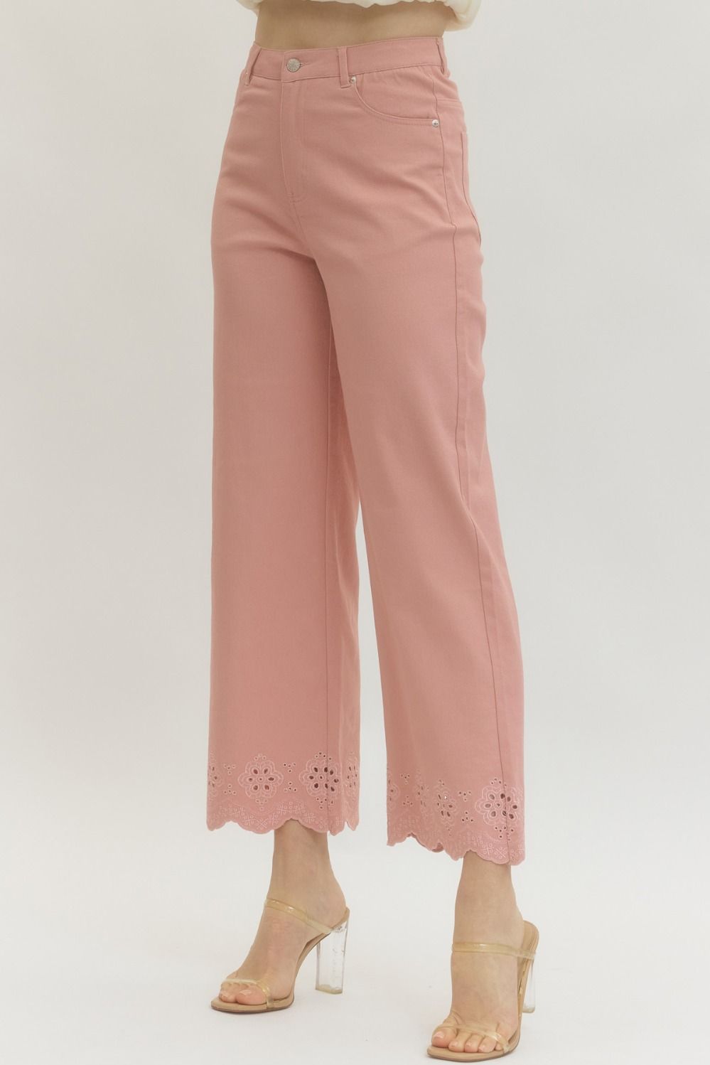 Scallop Eyelet Hem Ankle-Length Pant