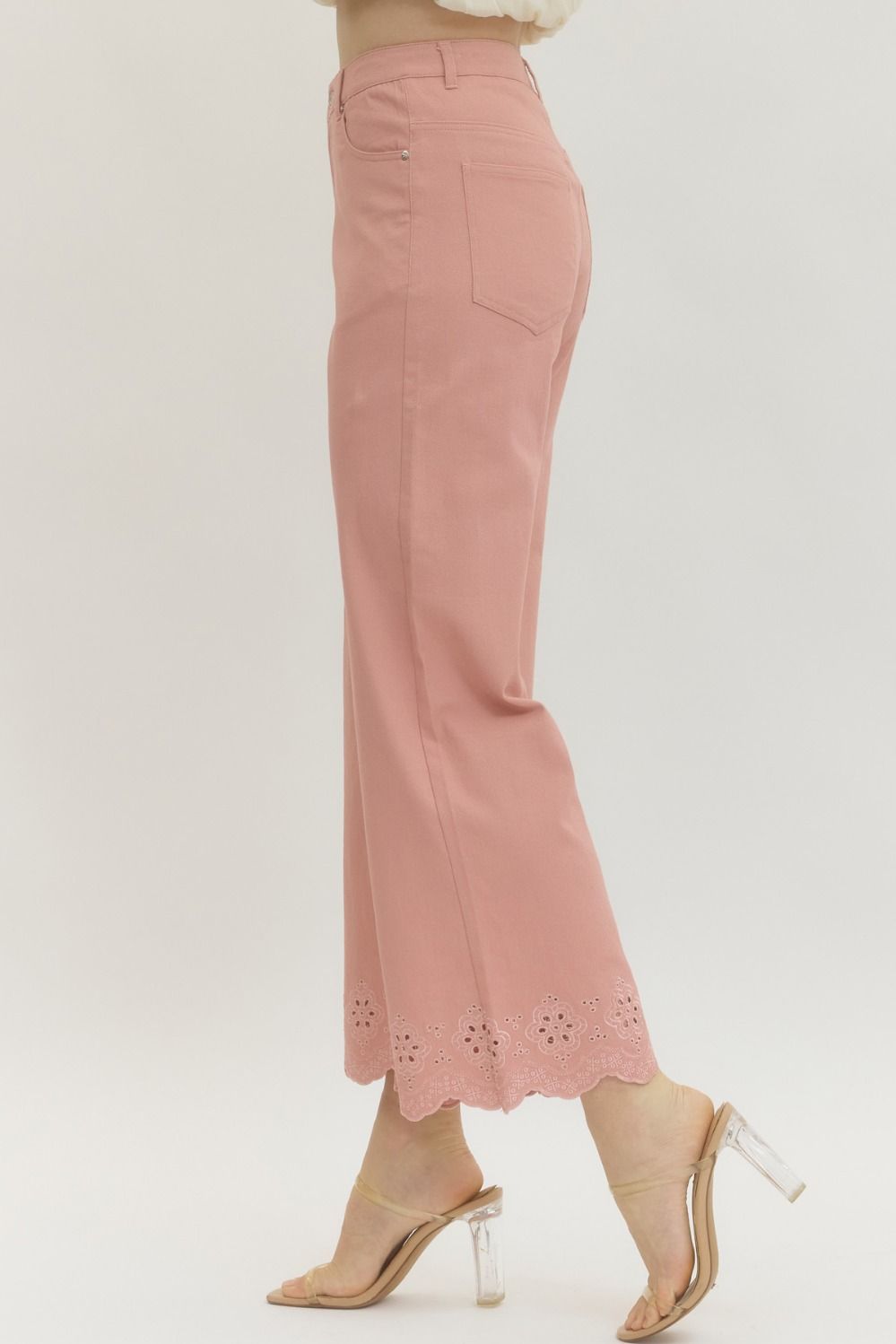 Scallop Eyelet Hem Ankle-Length Pant