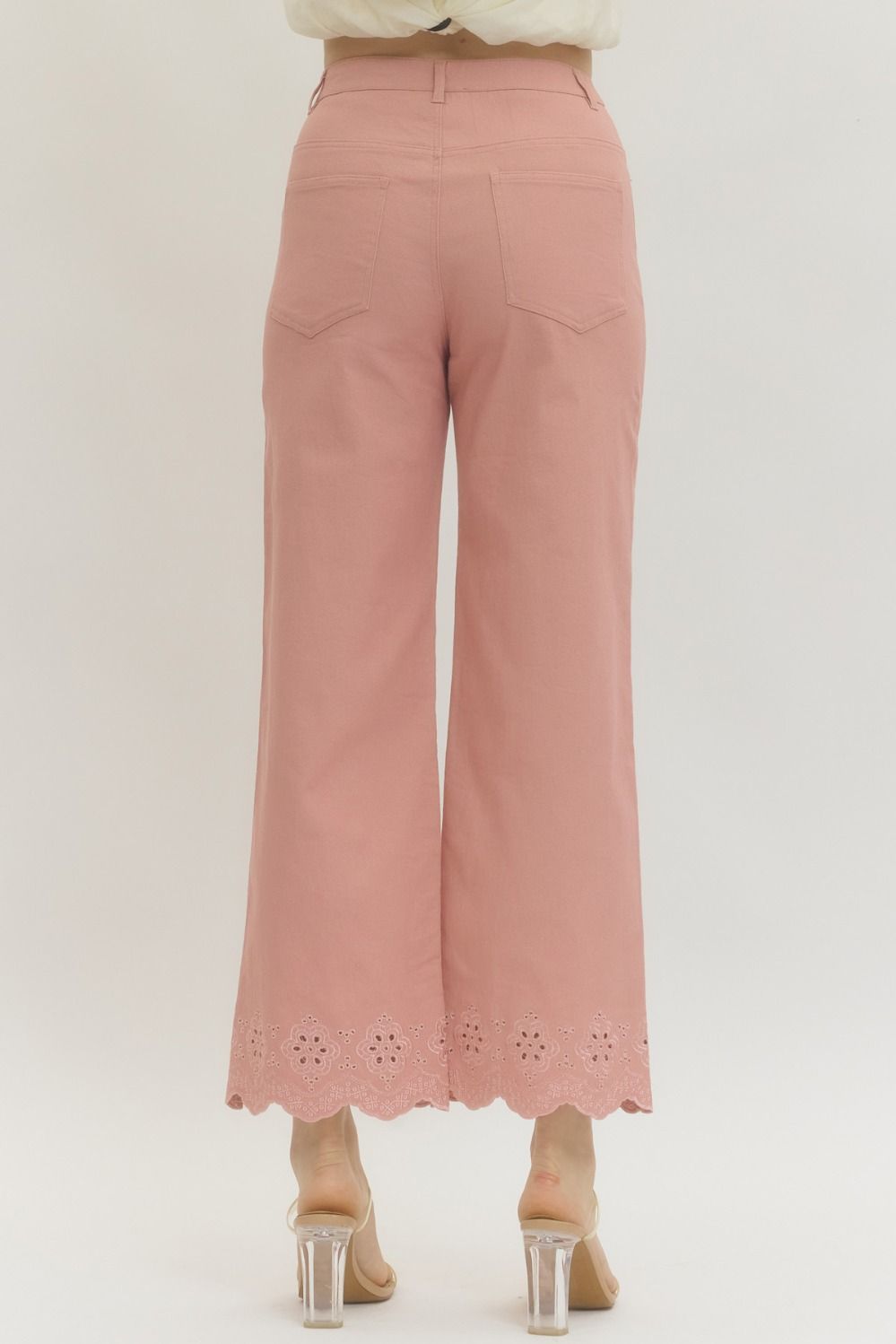 Scallop Eyelet Hem Ankle-Length Pant